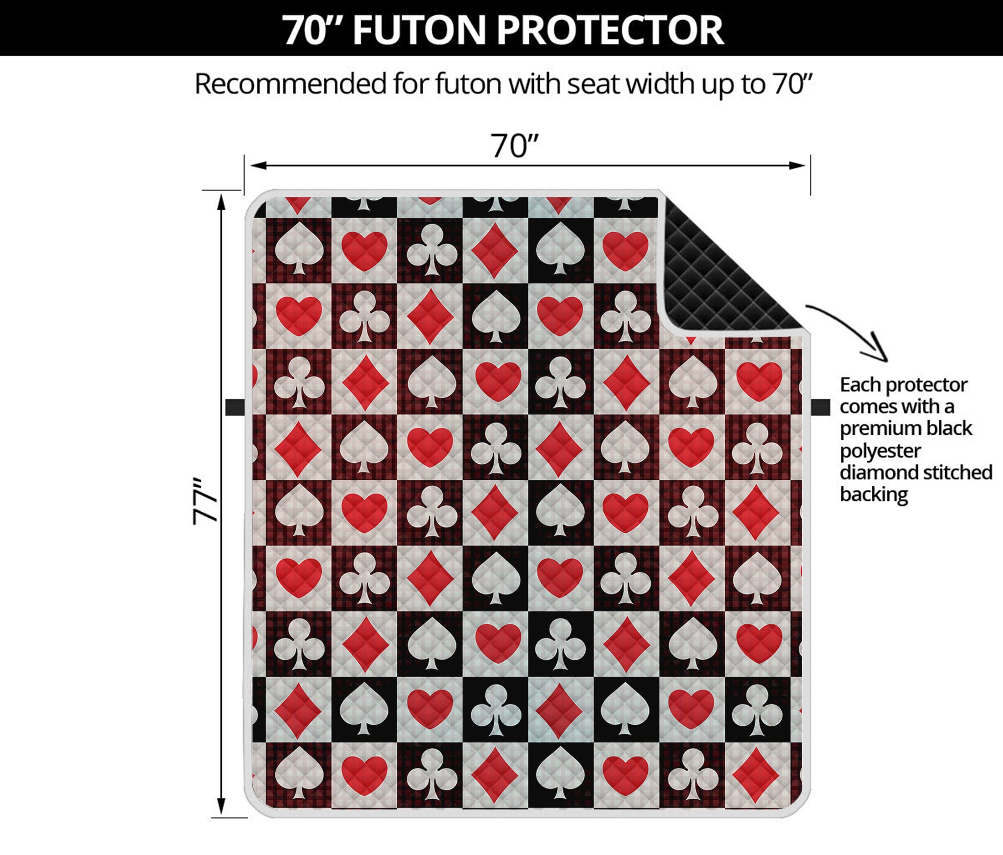 Playing Card Suits Check Pattern Print Futon Protector