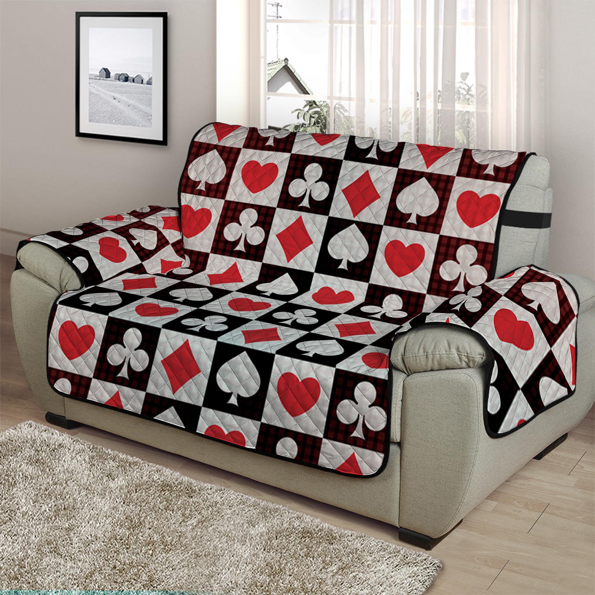 Playing Card Suits Check Pattern Print Half Sofa Protector