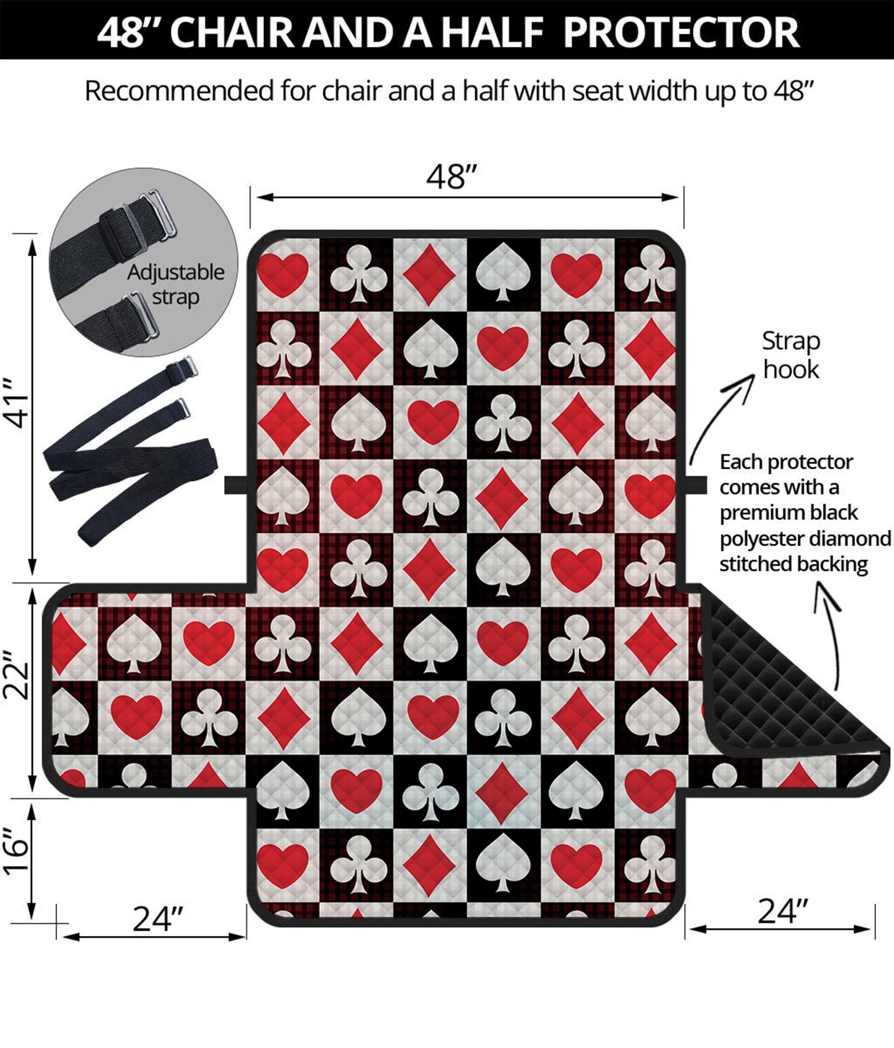 Playing Card Suits Check Pattern Print Half Sofa Protector