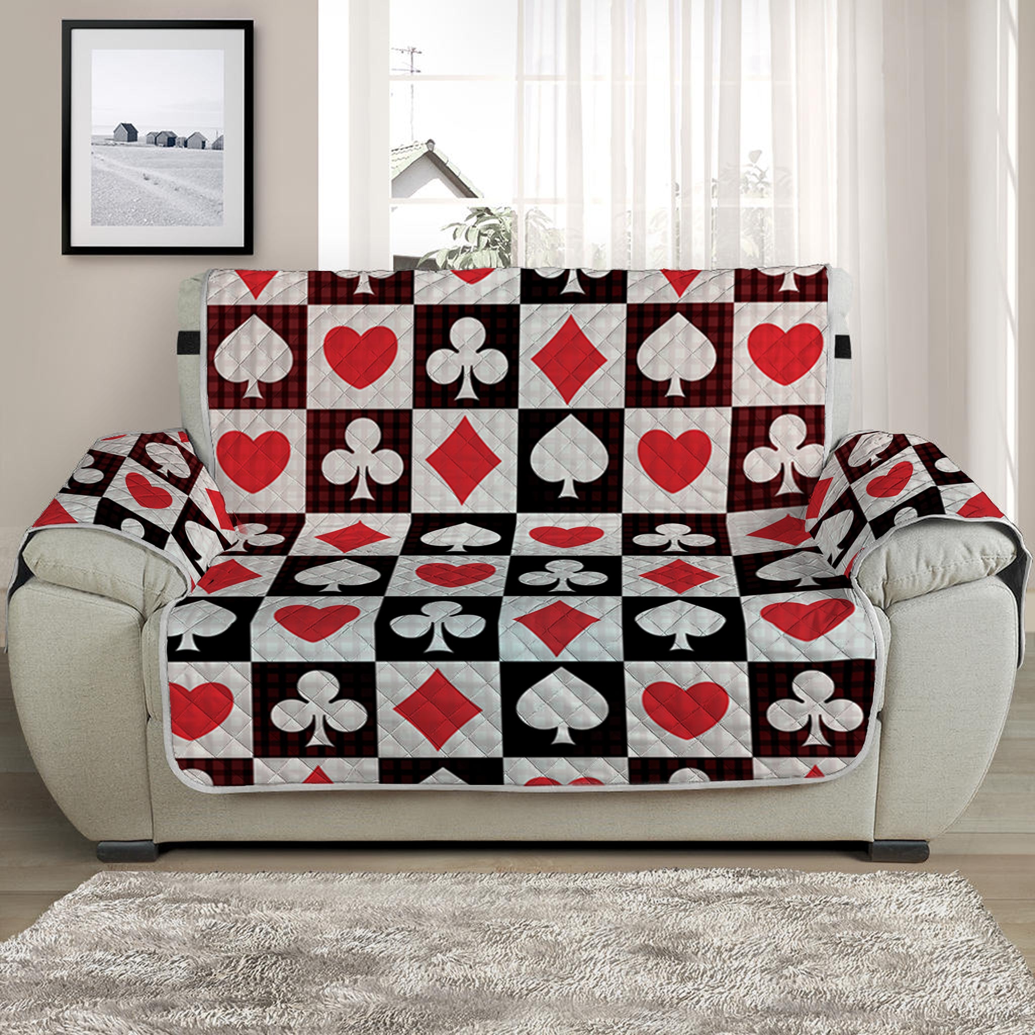 Playing Card Suits Check Pattern Print Half Sofa Protector