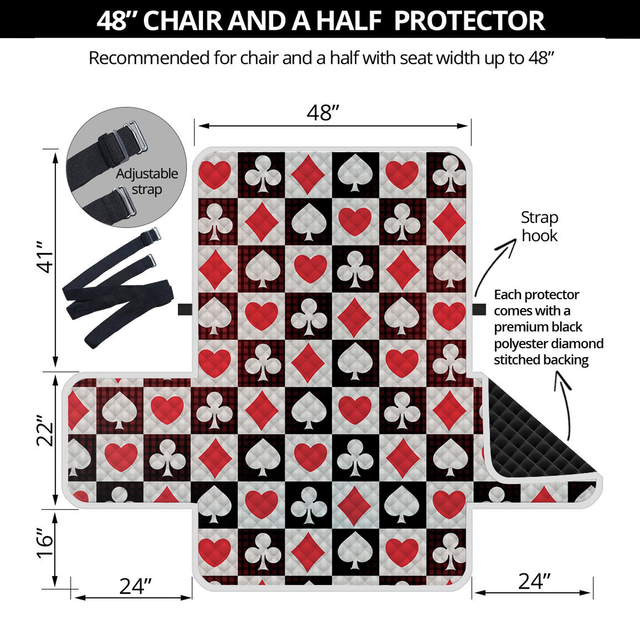 Playing Card Suits Check Pattern Print Half Sofa Protector