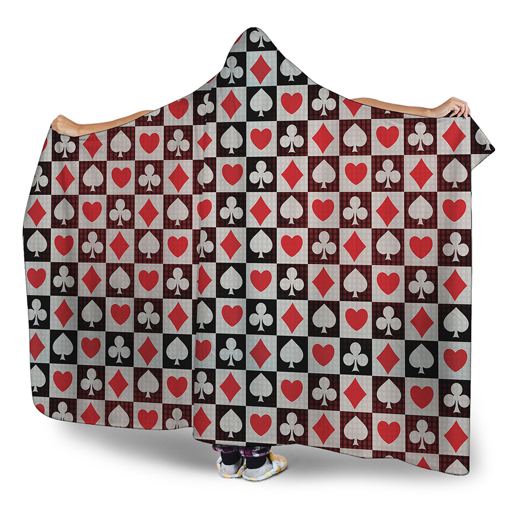 Playing Card Suits Check Pattern Print Hooded Blanket