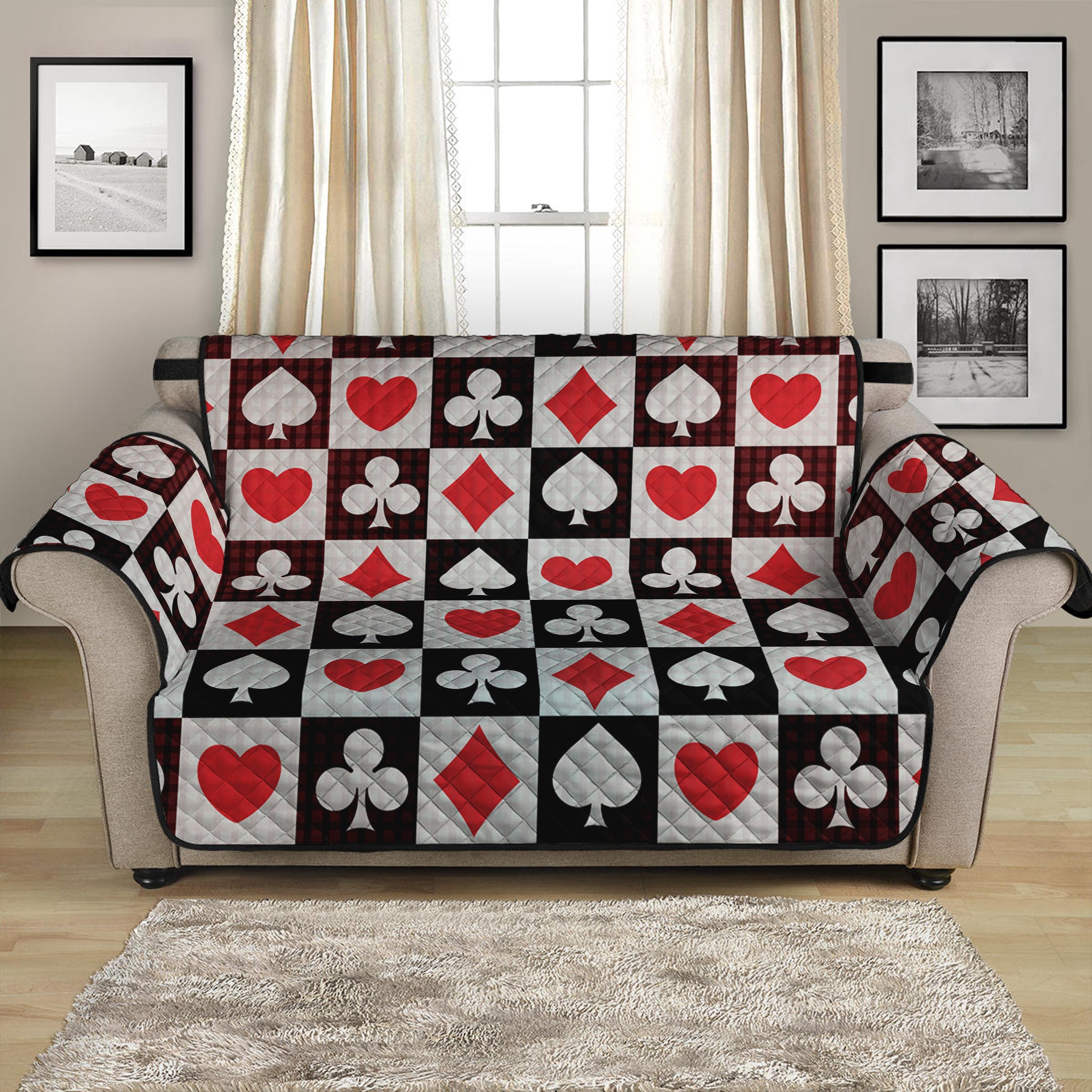 Playing Card Suits Check Pattern Print Loveseat Protector