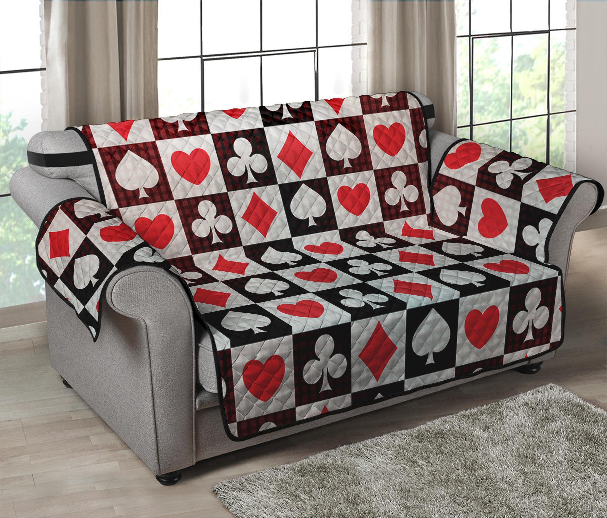 Playing Card Suits Check Pattern Print Loveseat Protector