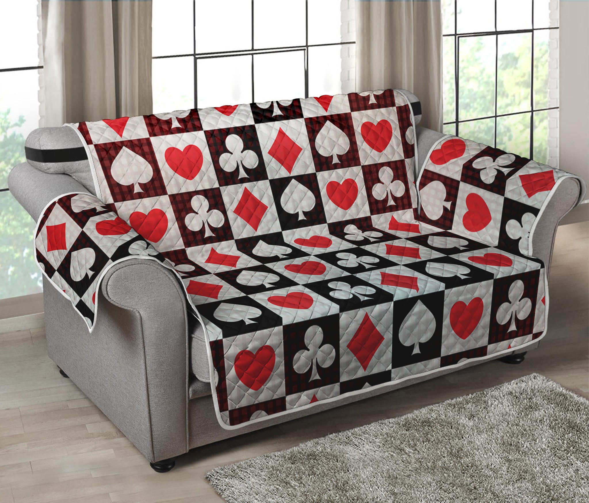 Playing Card Suits Check Pattern Print Loveseat Protector