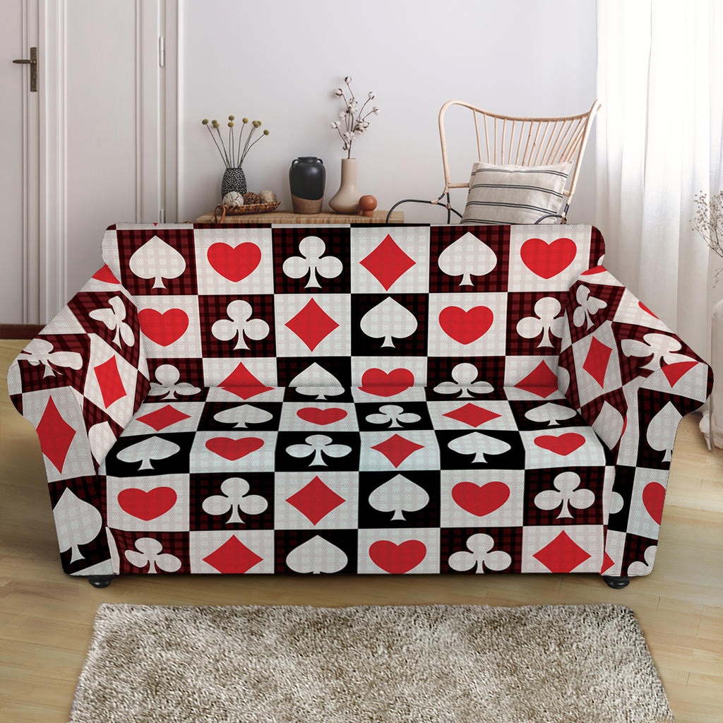 Playing Card Suits Check Pattern Print Loveseat Slipcover