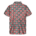 Playing Card Suits Check Pattern Print Men's Short Sleeve Shirt
