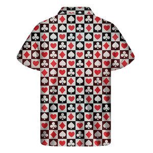 Playing Card Suits Check Pattern Print Men's Short Sleeve Shirt