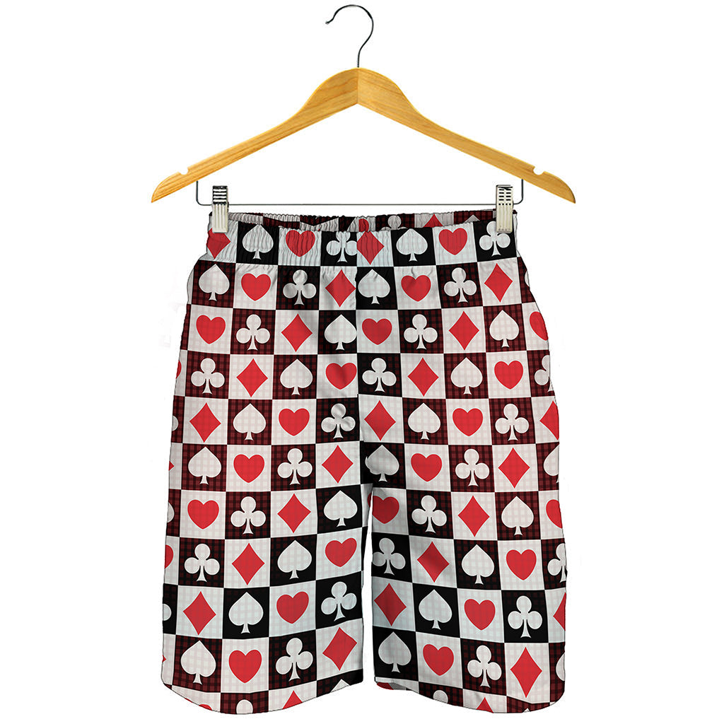 Playing Card Suits Check Pattern Print Men's Shorts