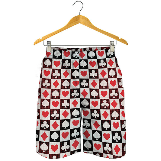 Playing Card Suits Check Pattern Print Men's Shorts