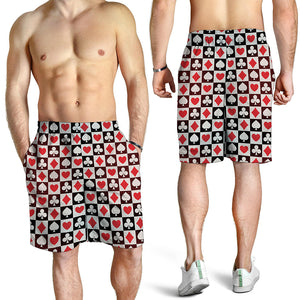 Playing Card Suits Check Pattern Print Men's Shorts