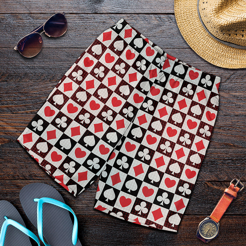 Playing Card Suits Check Pattern Print Men's Shorts