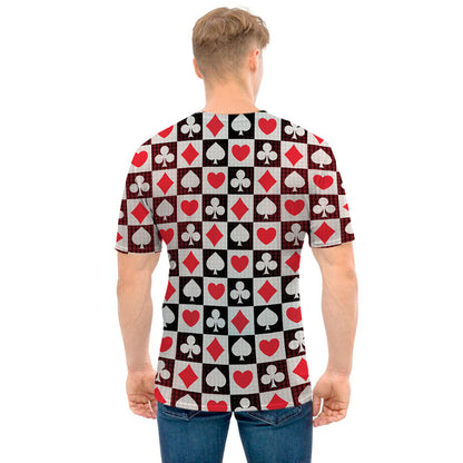 Playing Card Suits Check Pattern Print Men's T-Shirt