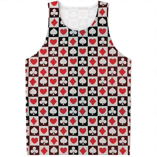 Playing Card Suits Check Pattern Print Men's Tank Top