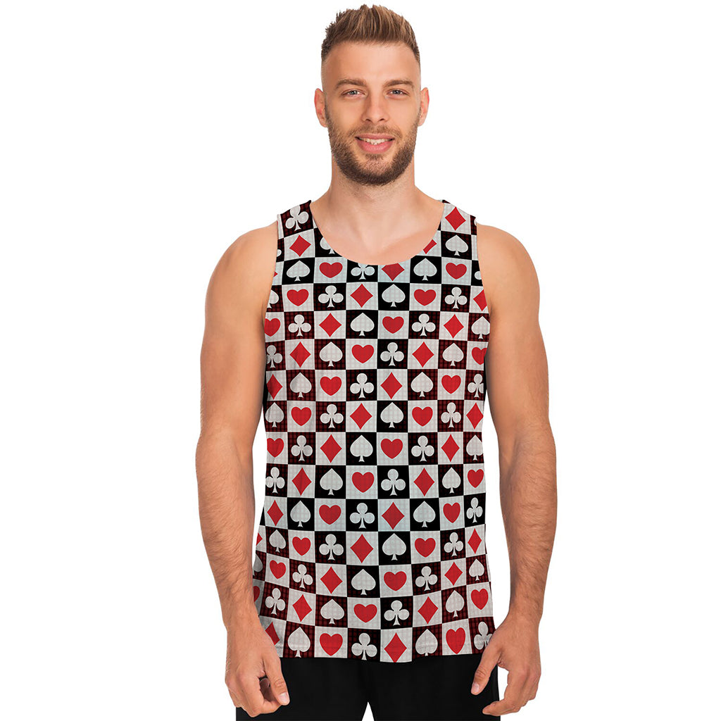 Playing Card Suits Check Pattern Print Men's Tank Top