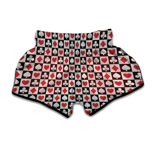 Playing Card Suits Check Pattern Print Muay Thai Boxing Shorts