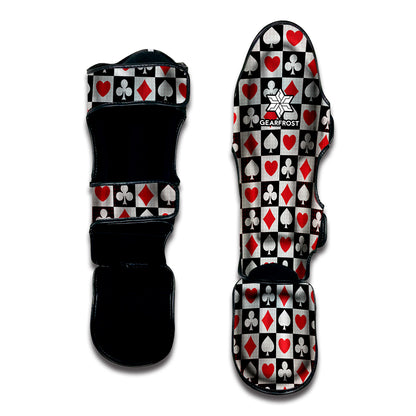 Playing Card Suits Check Pattern Print Muay Thai Shin Guard