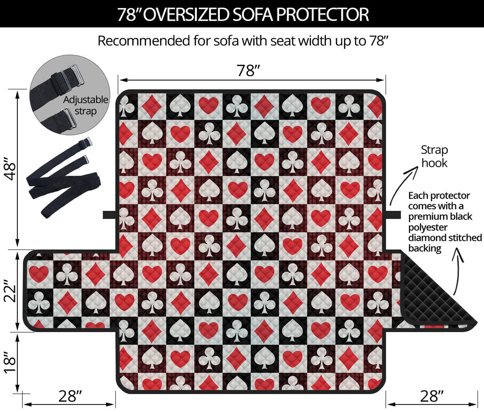 Playing Card Suits Check Pattern Print Oversized Sofa Protector