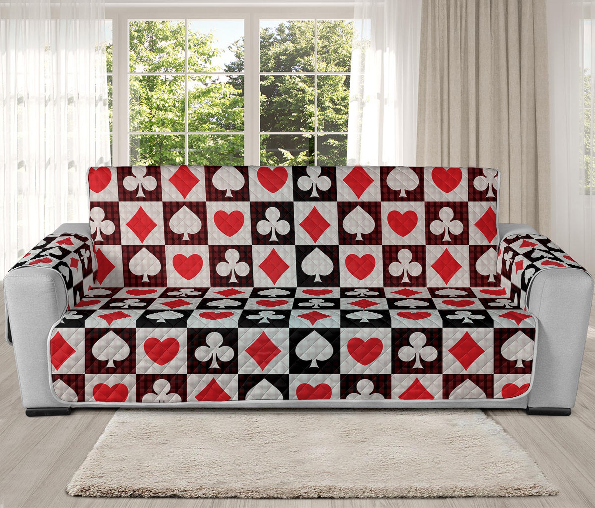 Playing Card Suits Check Pattern Print Oversized Sofa Protector