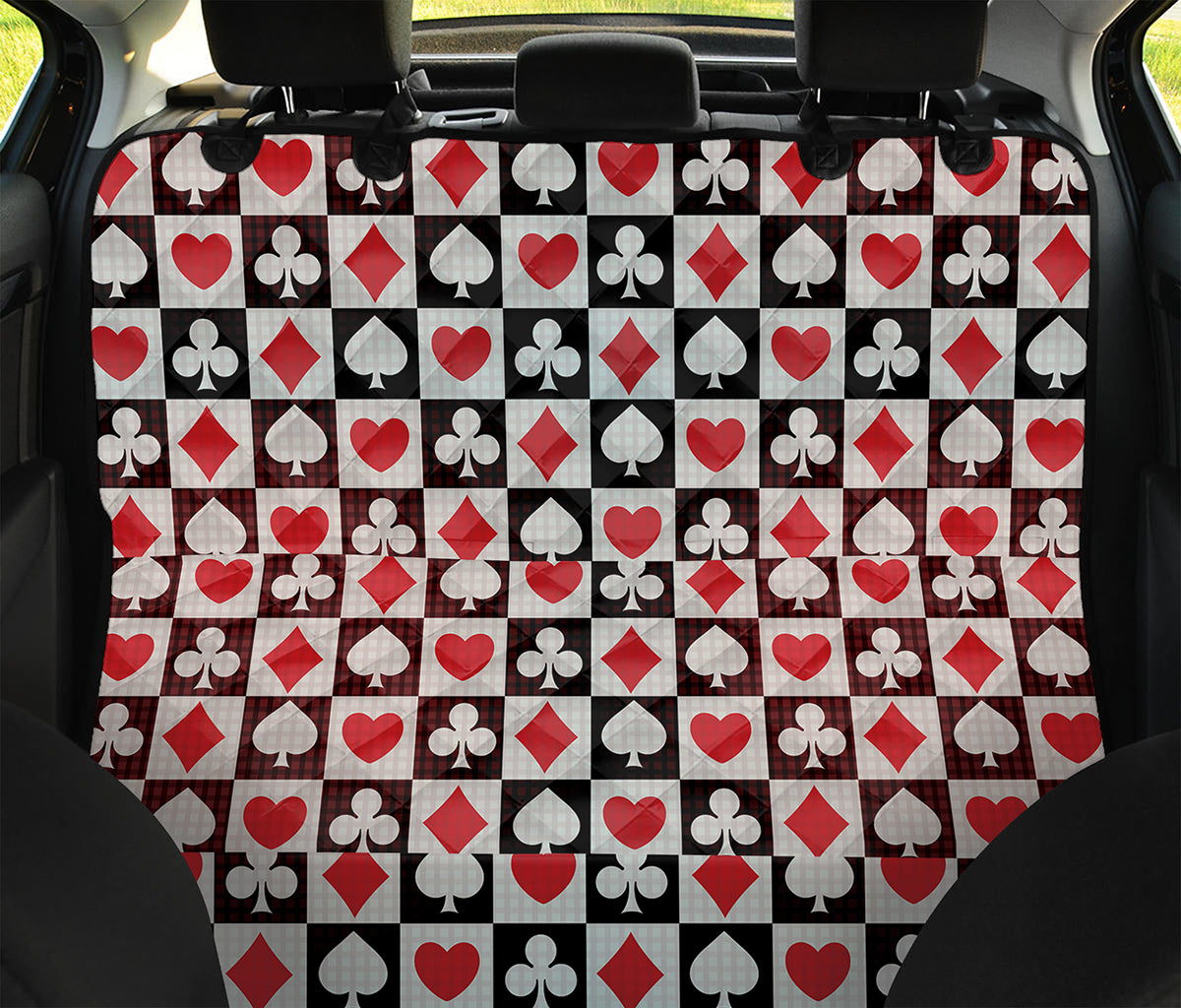 Playing Card Suits Check Pattern Print Pet Car Back Seat Cover