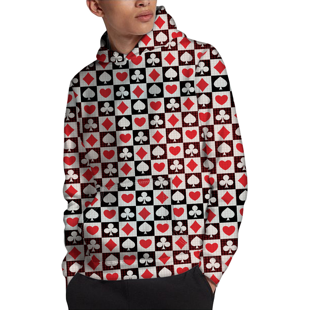 Playing Card Suits Check Pattern Print Pullover Hoodie