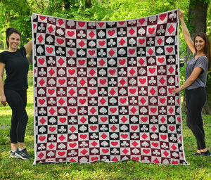 Playing Card Suits Check Pattern Print Quilt