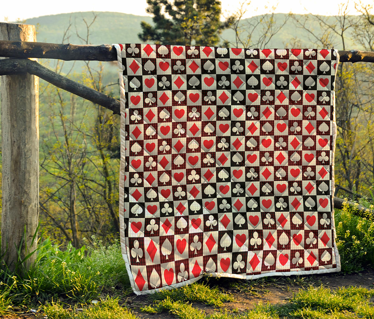 Playing Card Suits Check Pattern Print Quilt