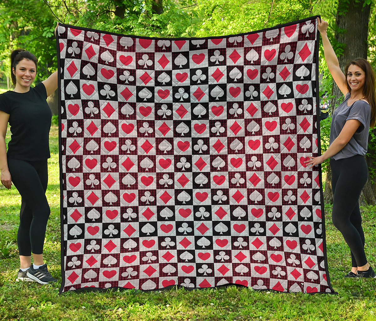 Playing Card Suits Check Pattern Print Quilt