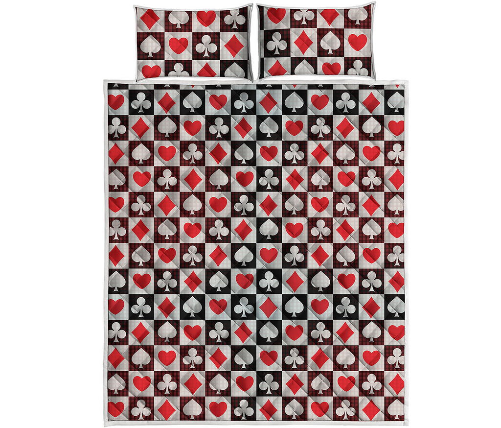 Playing Card Suits Check Pattern Print Quilt Bed Set