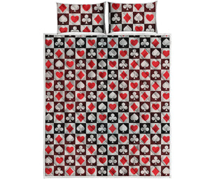 Playing Card Suits Check Pattern Print Quilt Bed Set