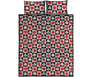 Playing Card Suits Check Pattern Print Quilt Bed Set