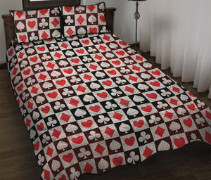 Playing Card Suits Check Pattern Print Quilt Bed Set