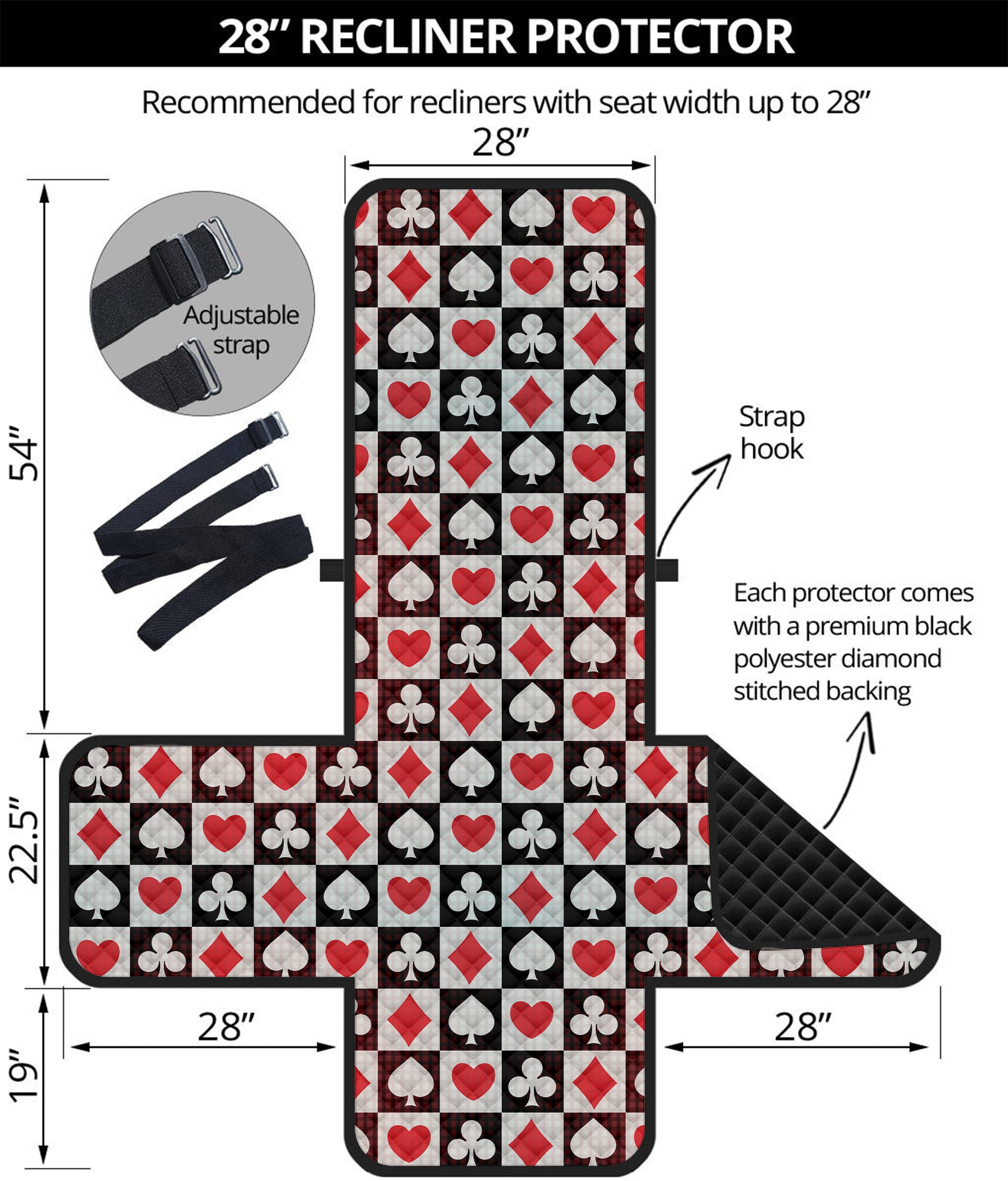 Playing Card Suits Check Pattern Print Recliner Protector