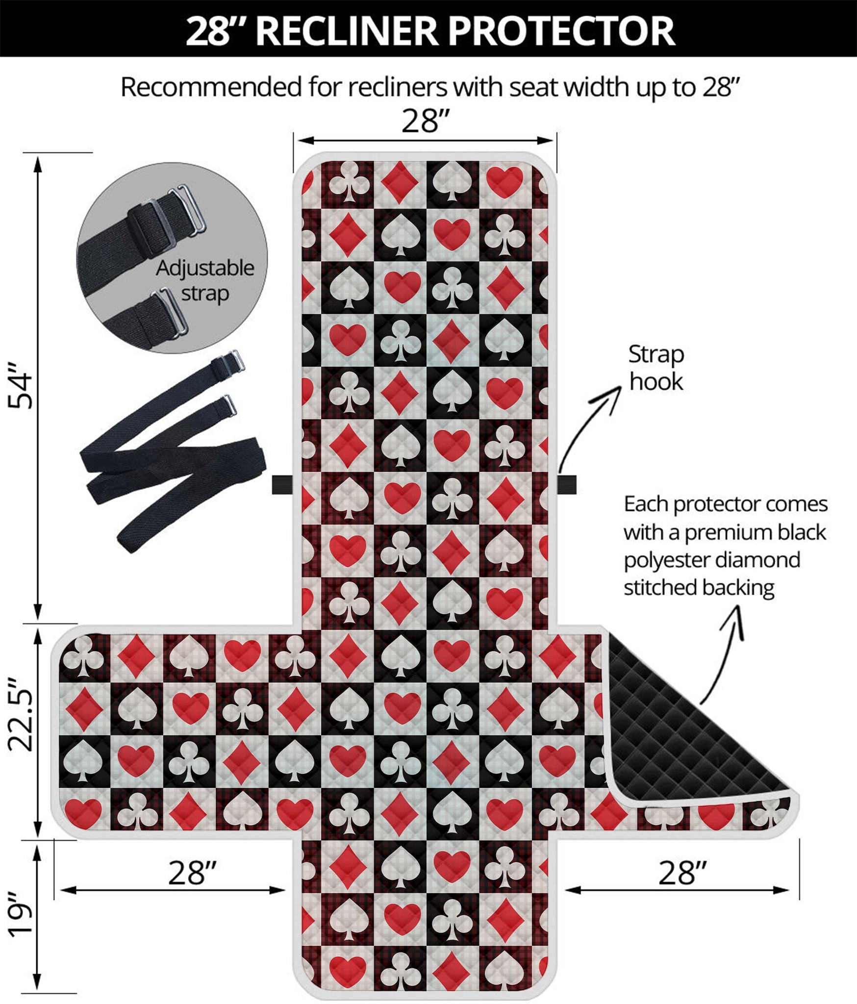 Playing Card Suits Check Pattern Print Recliner Protector