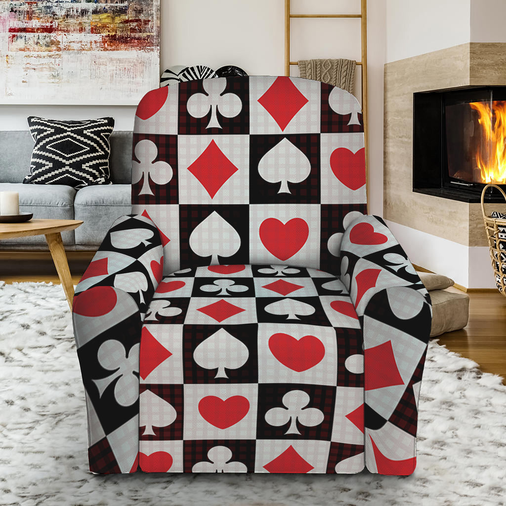 Playing Card Suits Check Pattern Print Recliner Slipcover