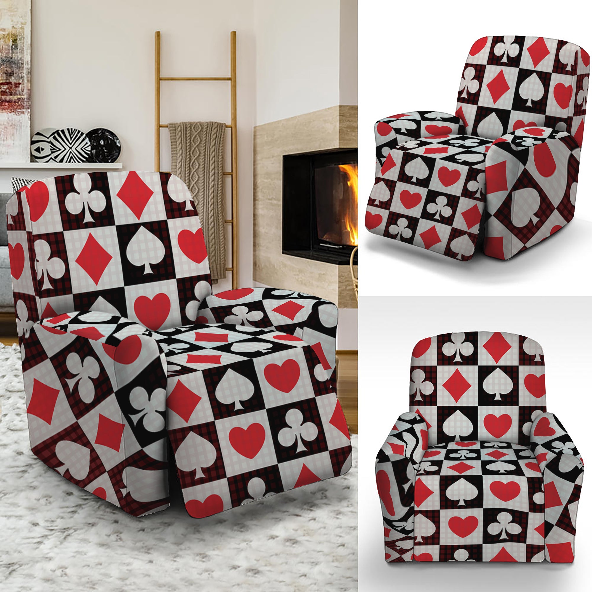 Playing Card Suits Check Pattern Print Recliner Slipcover