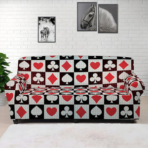 Playing Card Suits Check Pattern Print Sofa Cover