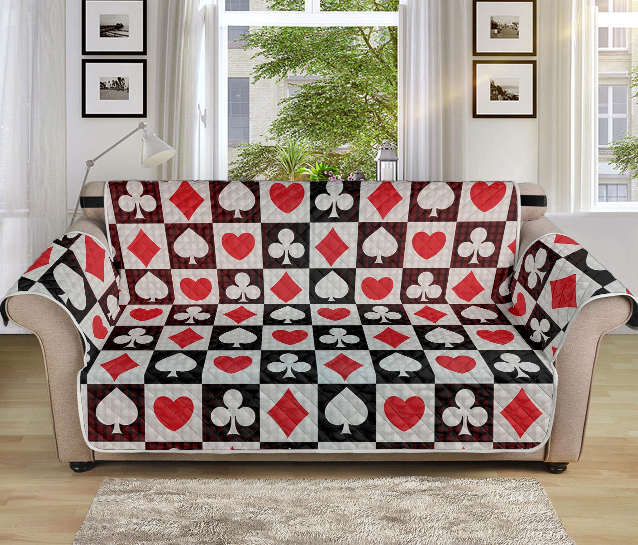 Playing Card Suits Check Pattern Print Sofa Protector