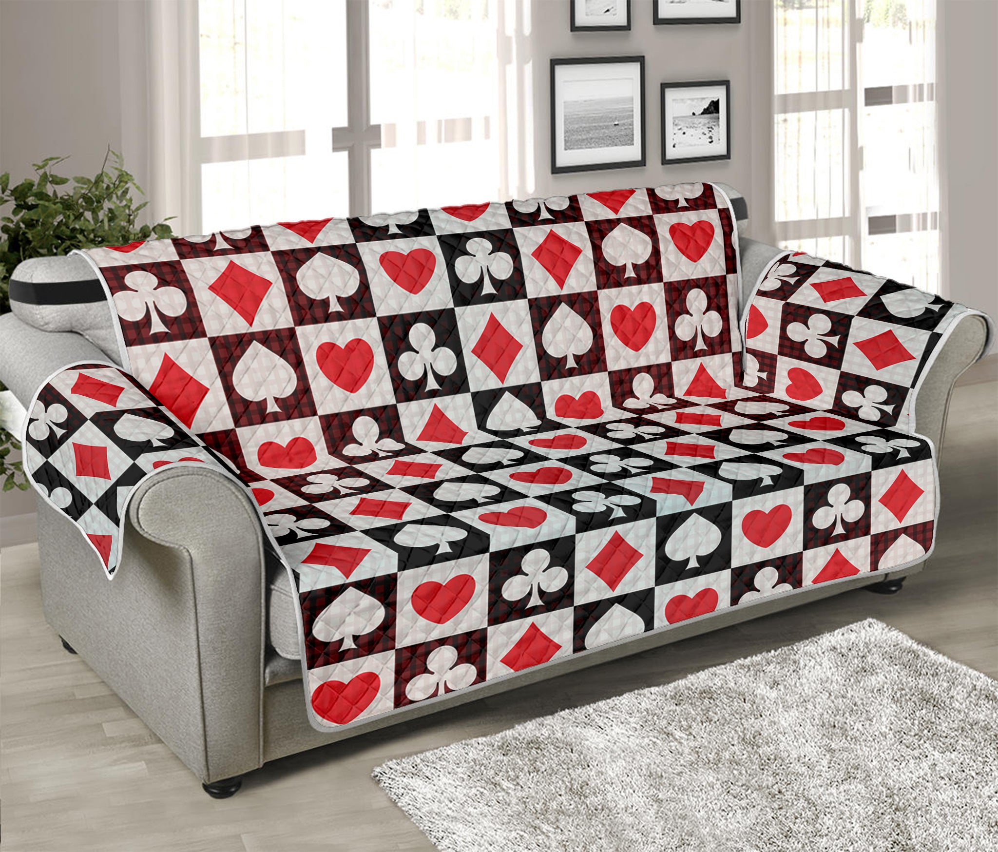 Playing Card Suits Check Pattern Print Sofa Protector