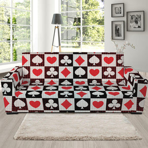 Playing Card Suits Check Pattern Print Sofa Slipcover