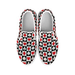 Playing Card Suits Check Pattern Print White Slip On Shoes