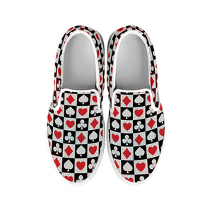 Playing Card Suits Check Pattern Print White Slip On Shoes