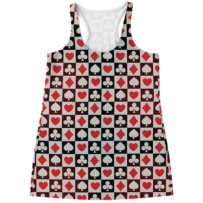Playing Card Suits Check Pattern Print Women's Racerback Tank Top
