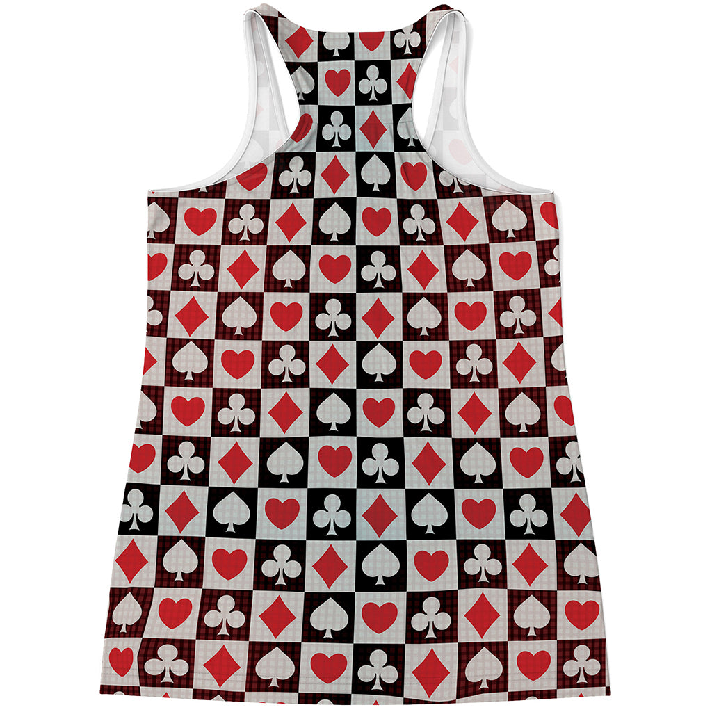 Playing Card Suits Check Pattern Print Women's Racerback Tank Top