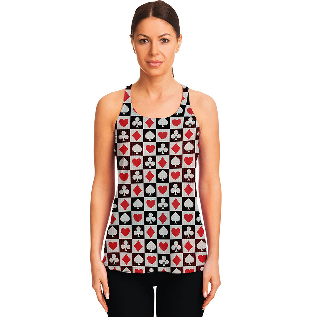 Playing Card Suits Check Pattern Print Women's Racerback Tank Top