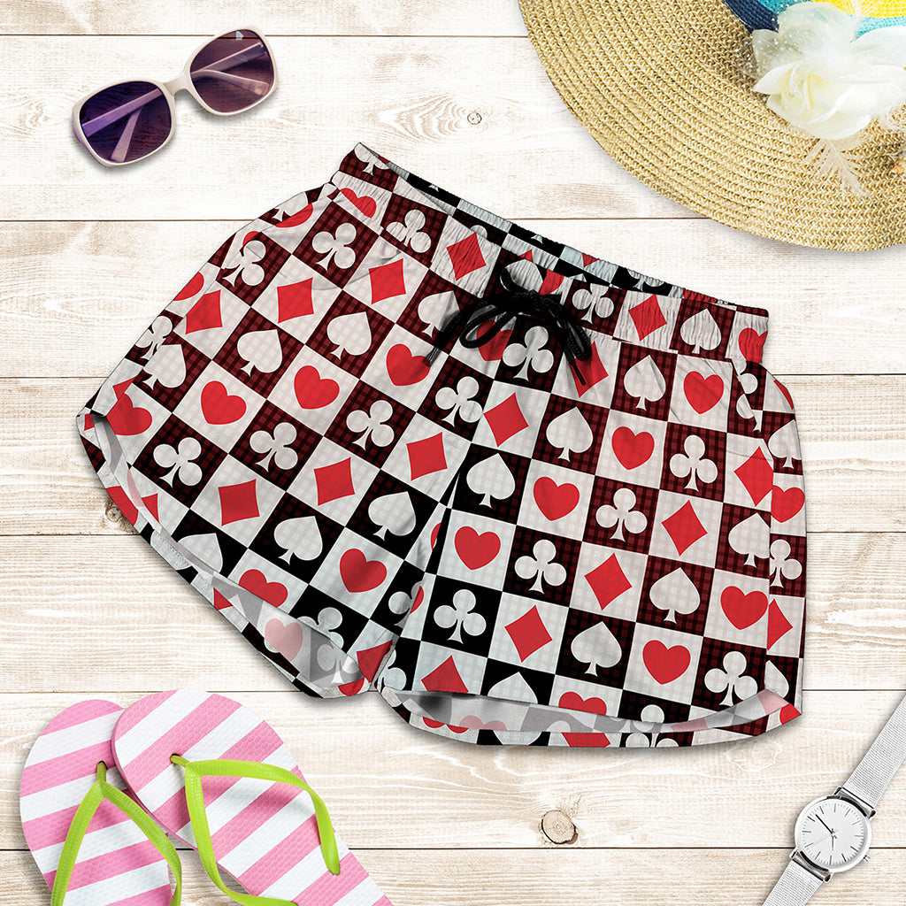 Playing Card Suits Check Pattern Print Women's Shorts