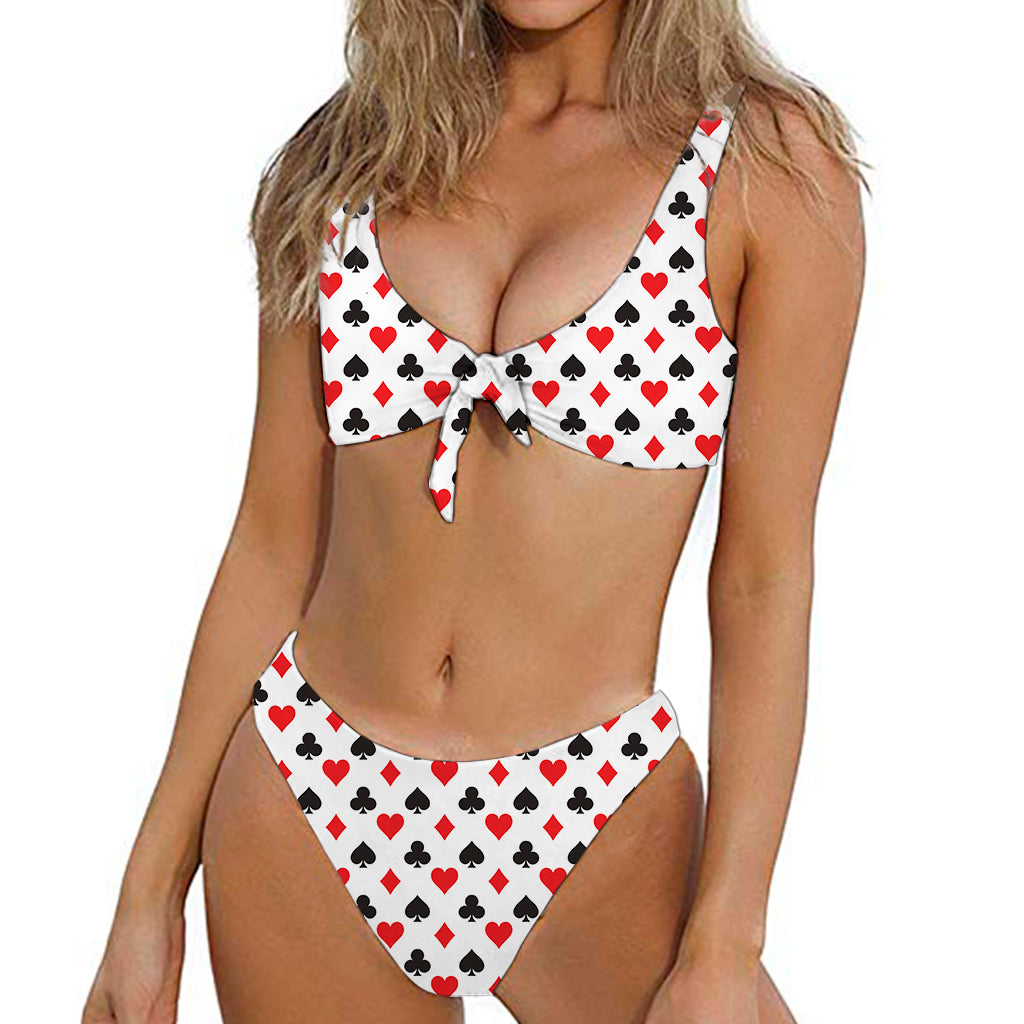 Playing Card Suits Pattern Print Front Bow Tie Bikini