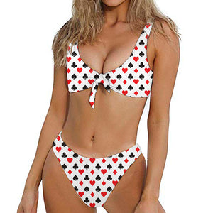 Playing Card Suits Pattern Print Front Bow Tie Bikini