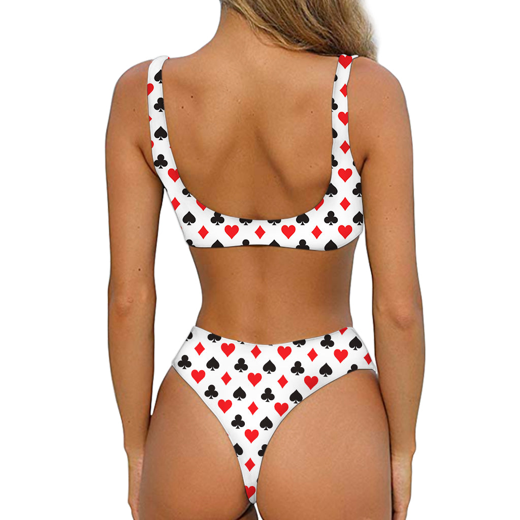 Playing Card Suits Pattern Print Front Bow Tie Bikini