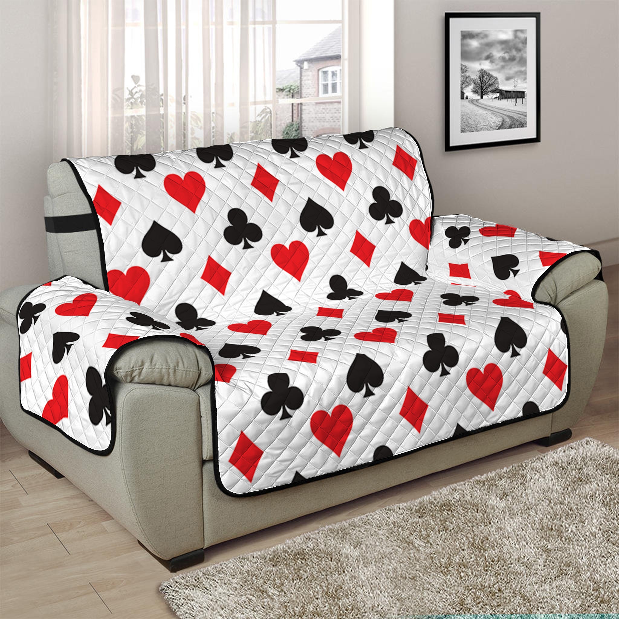 Playing Card Suits Pattern Print Half Sofa Protector